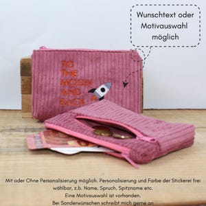 Geldbeutel, Portemonnaie, Geldbörse Cord Altrosa , Personalisierung durch Motiv oder Schrift möglich, Brieftasche , Rosa, Leo