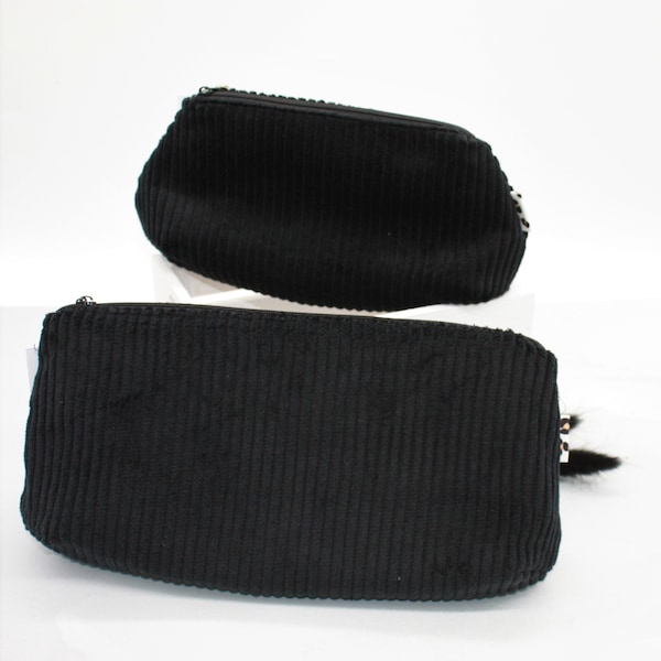 Cosmetic bag, make-up bag, corduroy cosmetic bag two sizes black/leo