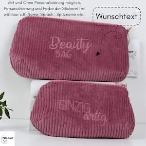 Kosmetiktasche, Schminktasche Cord zwei Größen altrosa / rosa ; Personalisierung möglich, Kulturtasche