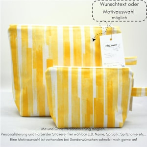 Kulturtasche, Schminktasche, Wetbag Gelb gestreift, innen wasserabweisend, 2 Größen
