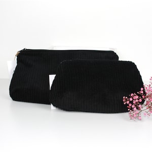 Kosmetiktasche, Schminktasche , Kosmetikbeutel Cord Schwarz zwei Größen mit Kirschen innen