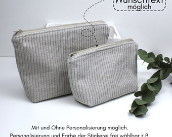 Kosmetiktasche, Schminktasche , Kosmetikbeutel Cord beige, zwei Größen, Personalisierung möglich, Stick