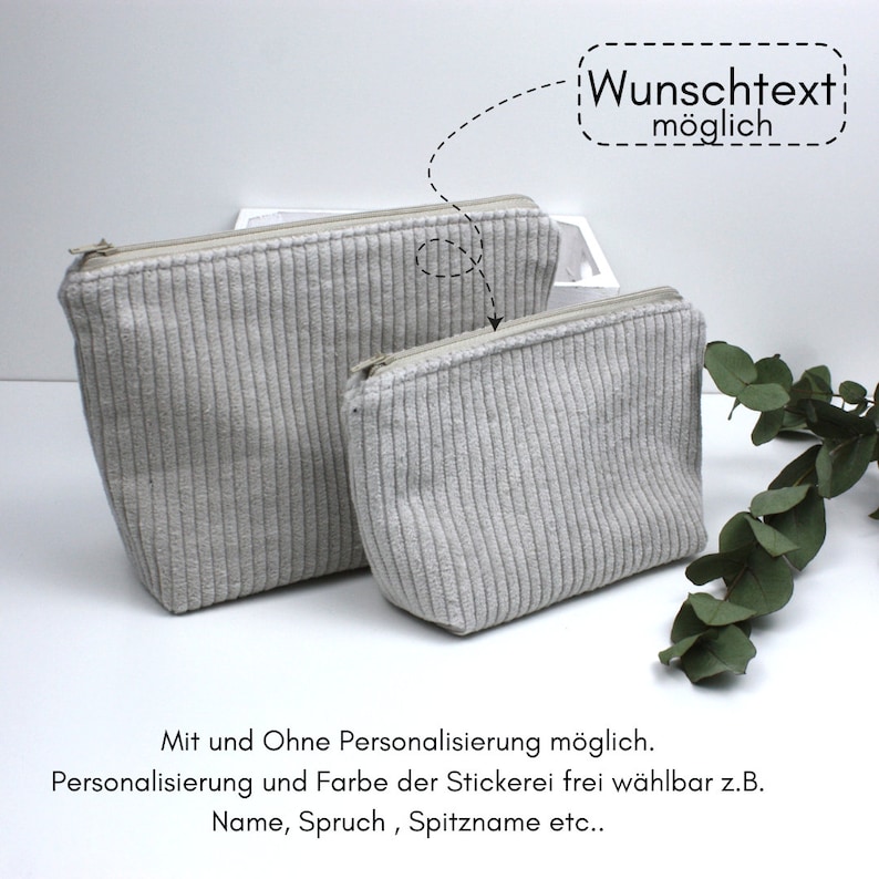 Kosmetiktasche, Schminktasche , Kosmetikbeutel Cord beige, zwei Größen, Personalisierung möglich, Stick Bild 1