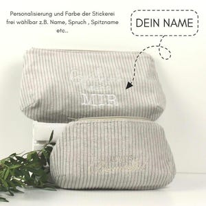 Schminktasche, Kosmetiktasche, Kulturtasche aus Cord in 2 Größen, Beige, Personalisierung möglich, Stick