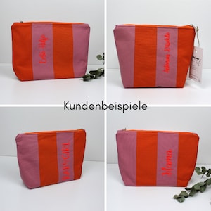 Kosmetiktasche, Kulturbeutel, Schminktasche Rosa Orange gestreift, zwei Größen, Wetbag, Individualisierung möglich Bild 9