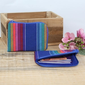 Kleiner Geldbeutel , mini Portemonnaie, Geldbörse Blau Regenbogen, bunte Streifen , Brieftasche klein