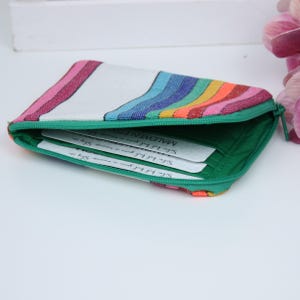 Mini Geldbeutel , Portemonnaie, Geldbörse Weiß Regenbogen, bunte Streifen , Brieftasche klein
