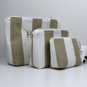 Kosmetiktasche, Kulturbeutel, Schminktasche Beige - Weiß gestreift, drei Größen, Wetbag,  Individualisierung möglich