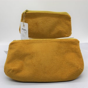Kosmetiktasche, Schminktasche aus Cord, zwei Größen, Senfgelb - Leo