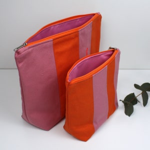 Kosmetiktasche, Kulturbeutel, Schminktasche Rosa Orange gestreift, zwei Größen, Wetbag, Individualisierung möglich Bild 4