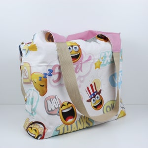 Shopper, Shoppingbag, Canvas Tasche, Emojis, Tragtasche, Einkaufsbeutel, Rosa mit kleinem Mini Geldbeutel und Innentasche