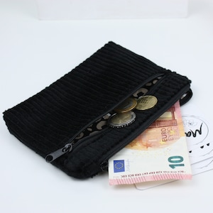 Geldbeutel, Portemonnaie, Geldbörse Cord Schwarz , Brieftasche, Personalisierung möglich , Kartenfächer, Münzfach