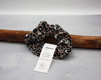 Scrunchie, hair tie, braid elastic muslin beige leopard pattern