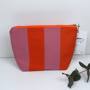 Kosmetiktasche, Kulturbeutel, Schminktasche Rosa Orange gestreift, zwei Größen, Wetbag, Individualisierung möglich Grösse S