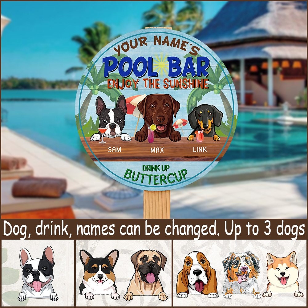 Personalized Dog Pool Bar Wooden Sign Enjoy The Summer Drink Etsy
