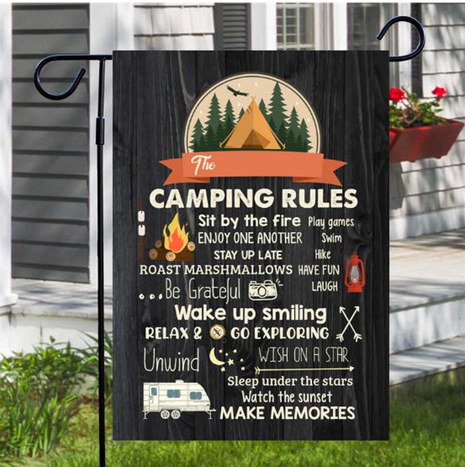 Personalized Camping Rules Garden Flag Happy Campers Flag Etsy