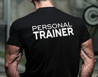Personal Trainer Men&#39;s Black Workout T-shirt V1, Gym T-shirt, Graphic Weightlifting Shirt, Fitness Trainer, Weight Lift Tee, Athletic Tee