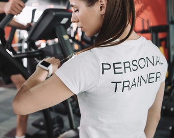 Personal Trainer Damen Weißes Workout T-Shirt, Gym T-Shirt, Grafik Gewichtheben Shirt, Fitness Trainer, Gewichtheber, Sport T-Shirt