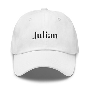 Julian Unisex Twill Hat, hat typography, hat, slogan hat, word based hat, name hat, catchy hat, Embroidered Cap, Birthday, Valentine&#39;s Day