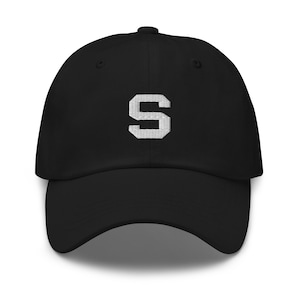 Letter S Unisex Twill Hat, Stitch Letter S Block Font, Embroidered Dad Hat, Baseball Cap, Alphabet S hats, Monogram, Structured Twill Cap