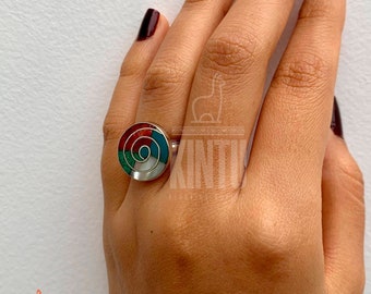 Pachamama Ring in 950 Silver - Colorful Andean Design, Customizable