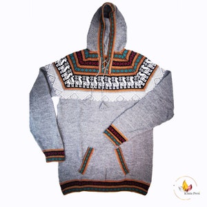 Dark gray sweater, Hooded sweater, Winter sweater, Peruvian sweater
