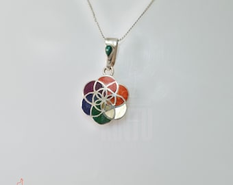 Flower of Life Pendant in 950 Silver with Natural Stones - Esoteric and Elegant Jewelry