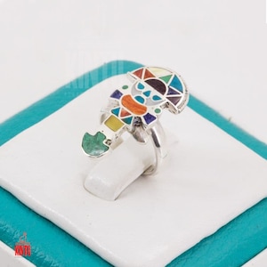 950Silver Tumi Ring with Natural Stone Inlay - Peruvian Ceremonial Knife Design - Artisan Crafted Symbolic Jewelry - Gift forValentine&#39;s Day