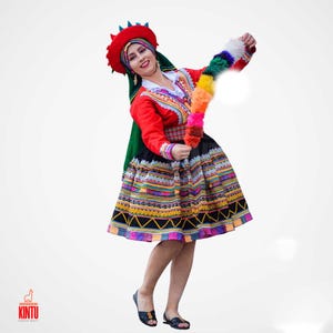 Traditional Peruvian Festive Costume/Colorful Andean Folk Dance Attire/Handmade Cusco Festival Attire,Valicha Peruvian Clothing