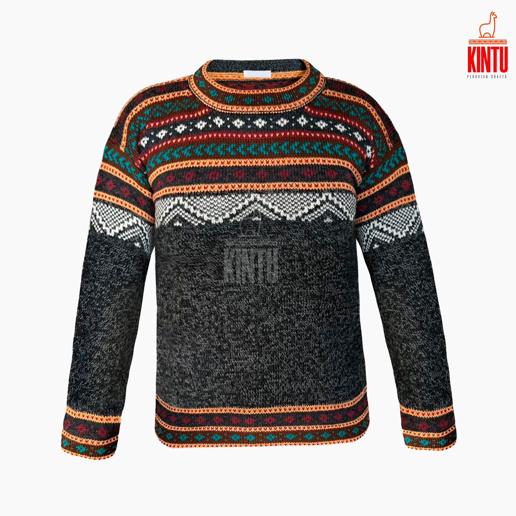 kintuperu Genuine Light Grey Alpaca Wool Sweater for Men Inca Inspired Handmade Peruvian Knitwear Soft Warm