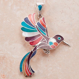 Natural stone hummingbird pendant necklace in 950 sterling silver/ minimalist jewelry/handmade jewelry/Sterling Silver Bird Necklace