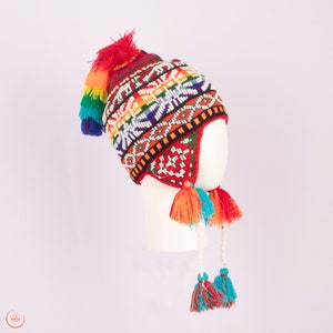 Peruvian mystic shaman hat, peruvian beaded chullo, quero chullo, handmade chullo, colorful winter chullo, typical peruvian chullo