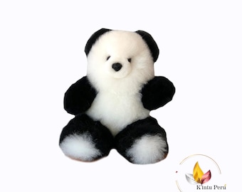 Handcrafted Alpaca Fur Panda Bear Plush, 10 inch