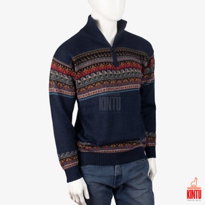 Men&#39;s High Neck Zip Cardigan Sweater in Alpaca Wool - Stylish Handmade Peruvian Knit, winter sale