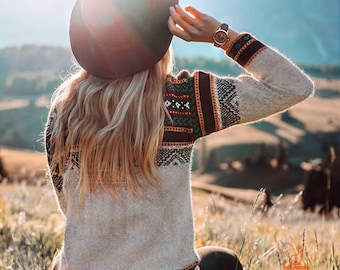 Handmade Gray Alpaca Sweater, Boho Winter Pullover