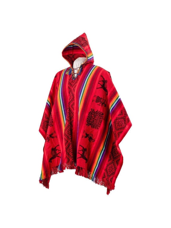 Poncho peruano con capucha/poncho artesanal hecho en Perú/poncho