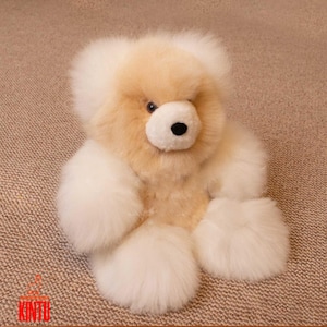 Urso de pelúcia de brinquedo, urso de pelúcia original, urso de pelúcia de alpaca feito à mão, urso de pelúcia feito à mão, urso bege e branco de 14 e 12 polegadas, urso de presente de luxo