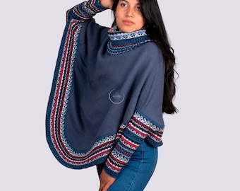 Alpaca Wool Turtleneck Poncho, Women's Peruvian Winter Wear
