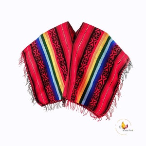 Poncho tradizionale peruviano in misto lana - Rosso/Nero/Arcobaleno - Bambino unisex/svendita invernale