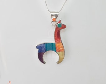 Llama Pendant in 950 Silver with Natural Stones - Unique Handcrafted Jewelry