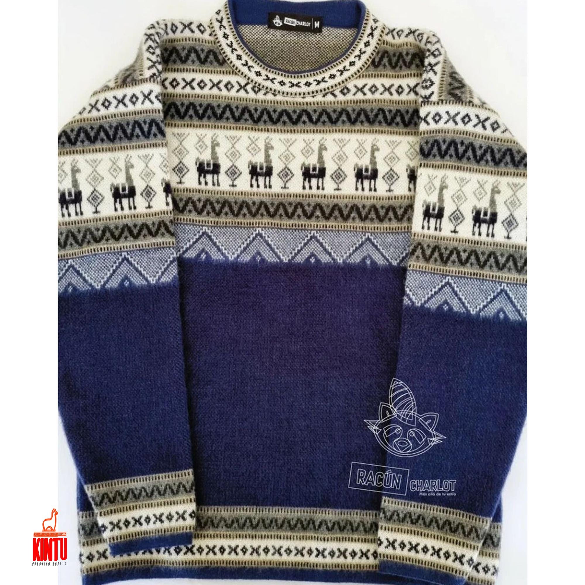 Traditional Alpaca Wool Sweater With Andean Llama Design