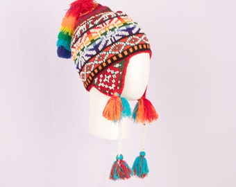 Peruvian mystic shaman hat, peruvian beaded chullo, quero chullo, handmade chullo, colorful winter chullo, typical peruvian chullo