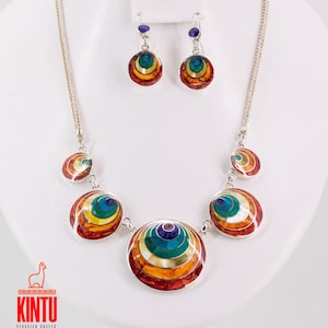950 Silver Pachamama Jewelry Set with Multicolor Stones /Silver Colourful Pachamama / Mother Earth Earrings