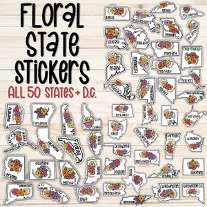 Floral State Stickers /  Laptop Stickers / Laptop Decal / Tumbler Sticker / Tumbler Decal / Sticker / Decal / Aesthetic Sticker / States