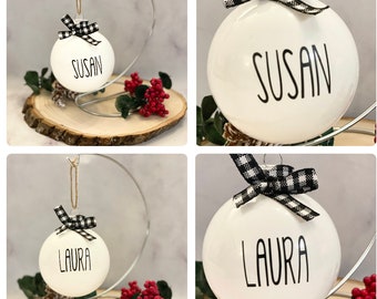 Personalized ornaments, white ornaments, glass ornaments, personalized Christmas ornaments, custom ornaments,  teachers gifts,