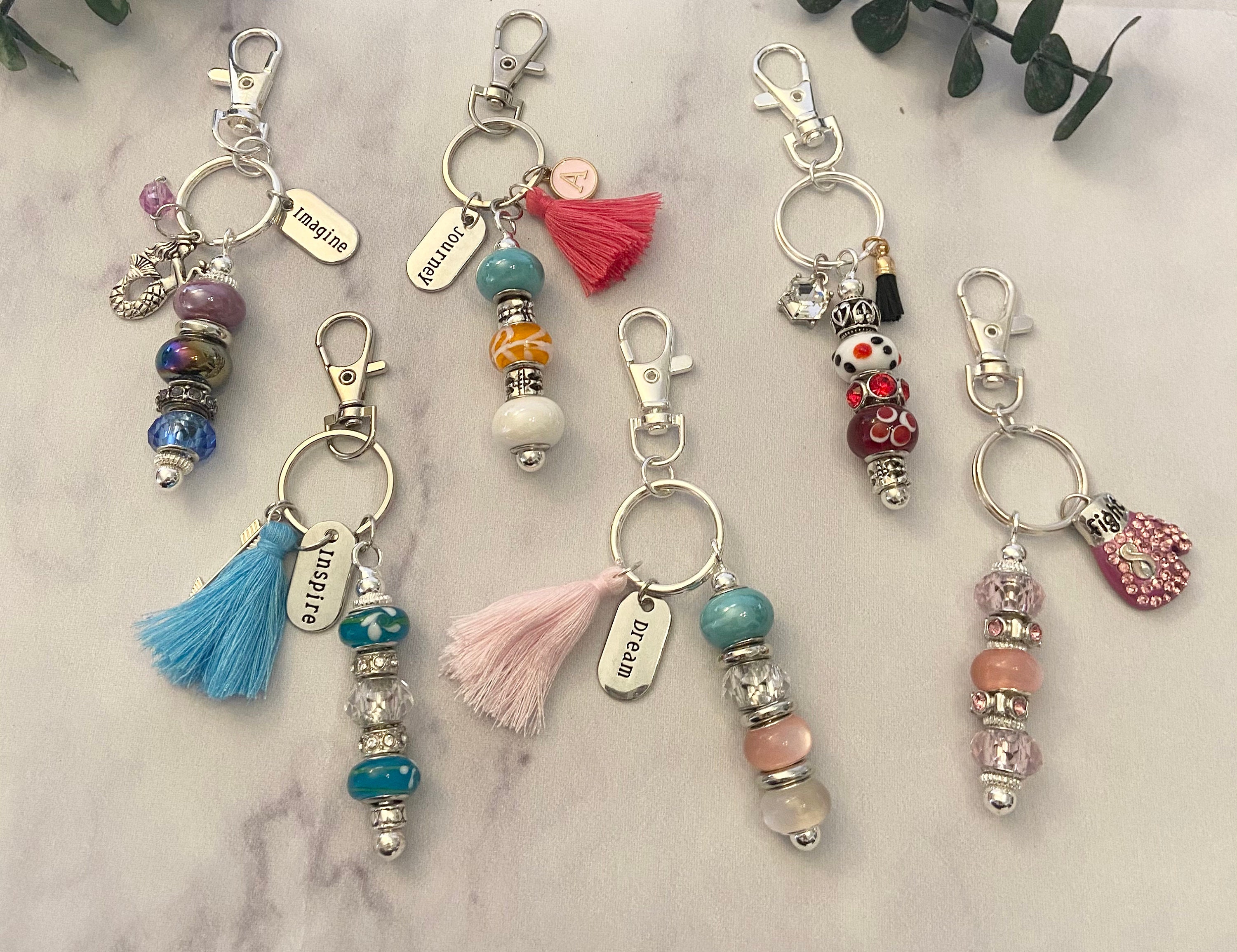 1111 Inspirational Keychain With Crystal Bead and Charm / Motivational / Inspirational  / Keychain Charm / Beaded Keychain / Angel Number 