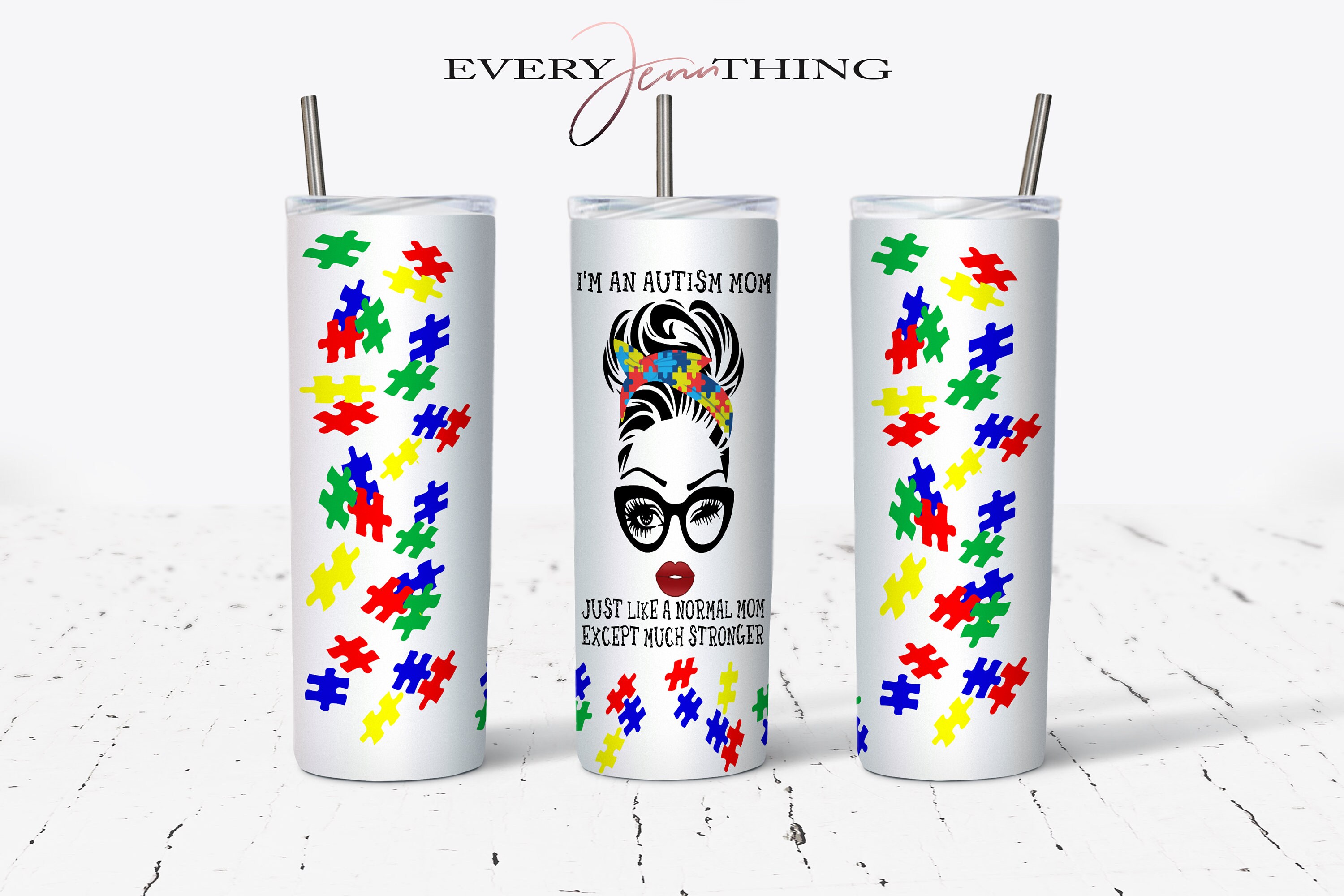 20oz Skinny Tumbler Autism Autism Tumbler Tumbler with metal Etsy