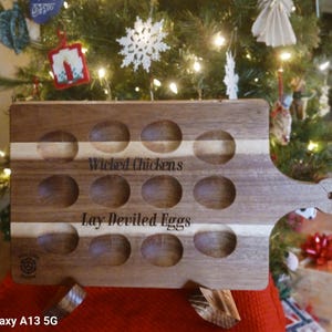 Deviled Egg Tray, Deviled Egg Dish, Deviled Eggs, Hand Carved Wooden Egg Holder, Decorative Food Tray, Dozen Egg Serving Tray, Easter Eggs