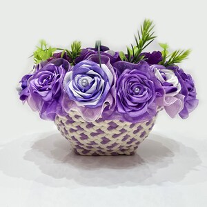 Elegant Violet Satin Rose Arrangement |  Luxury Quality Artificial Flower | Wedding/Home Decoration | Gifts Decor