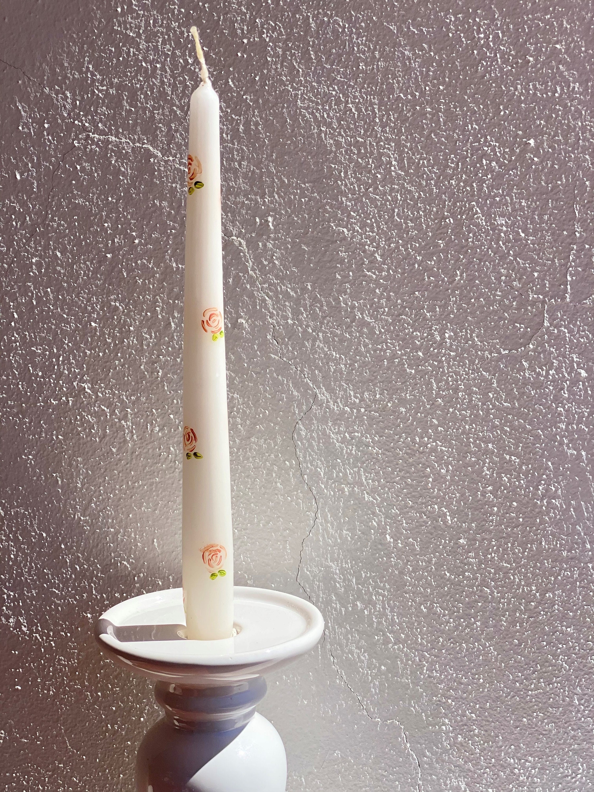 Hand Painted Taper Candle in a floral design Etsy